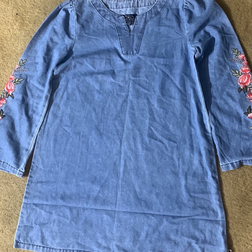 Blue Tunic with Floral Embroidery